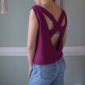 Tobi Magenta Open Back Sleeveless Blouse